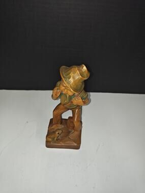 Vintage Italian Hand Carved LAUGHING BOY & FROG Figurine Italian Folk Art Decor